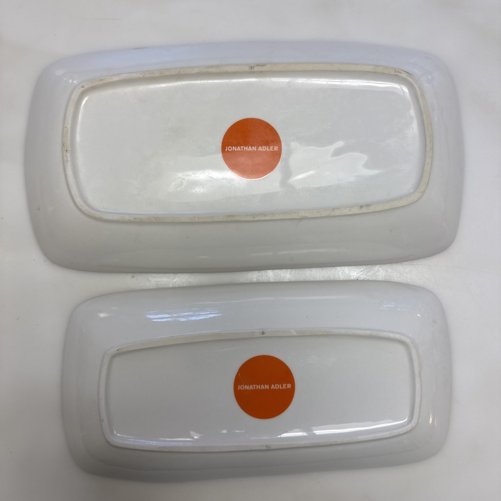 Jonathan Adler Geometric Pair Of Serving Platters In Orange And Pink Retro Funky - Picture 6 of 11
